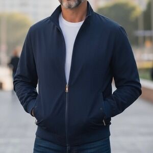 Men's Lightweight Navy Bomber Jacket Basic Casual Layering Size Large Minimalist